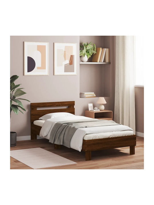 Κρεβάτι King Size Ξύλινο Καφέ Δρυς με Τάβλες για Στρώμα 190x190cm