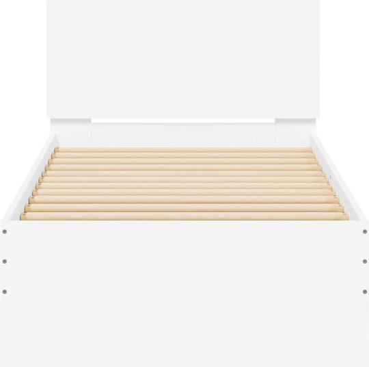 Ein Einzelbett Aus Holz Weiß mit Lattenrost Für Matratze 90x200cm
