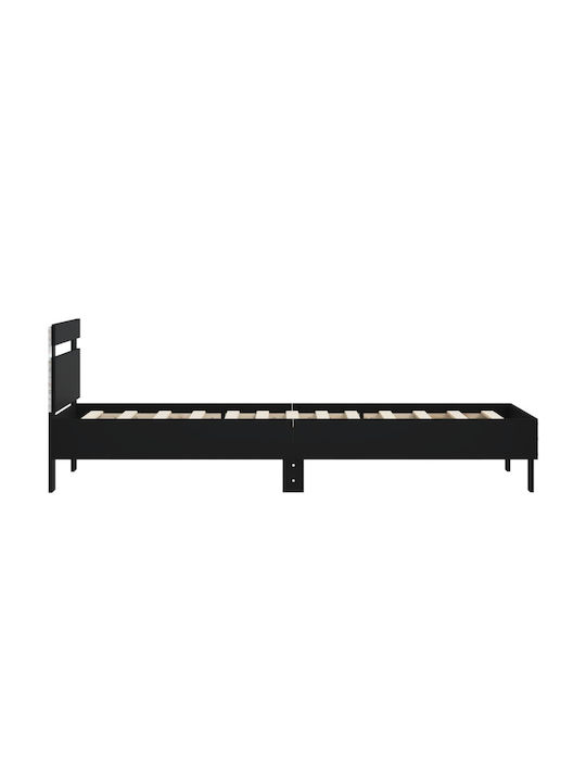 Single Wooden Bed Black with Slats for Mattress 75x190cm