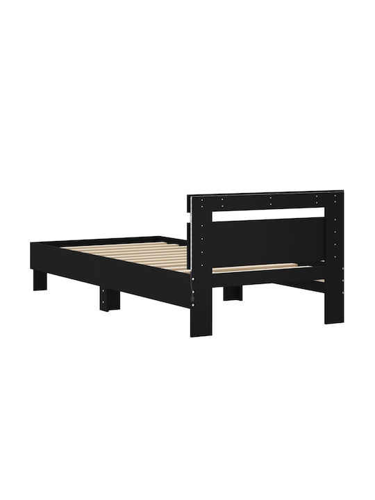 Single Wooden Bed Black with Slats for Mattress 75x190cm