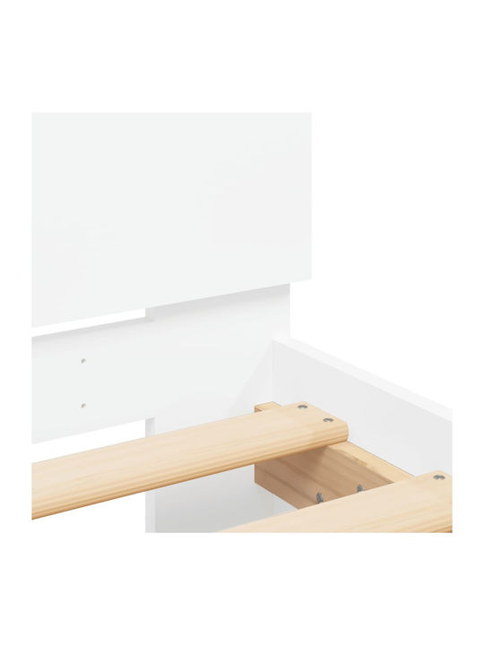 Pat Single Din Lemn Alb Cu Plăci Pentru Saltea 90x200cm