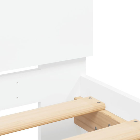 Ein Einzelbett Aus Holz Weiß mit Lattenrost Für Matratze 90x200cm