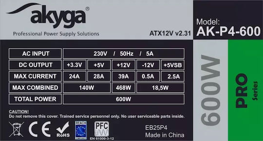 Akyga 600W Schwarz Computer-Netzteil Semi-Modular (AK-P4-600)