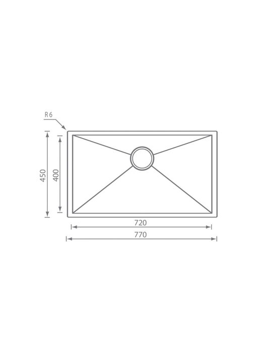 Sanitec Filo Quadra Υποκαθήμενος Νεροχύτης Inox Σατινέ Μ72xΠ40cm Ασημί