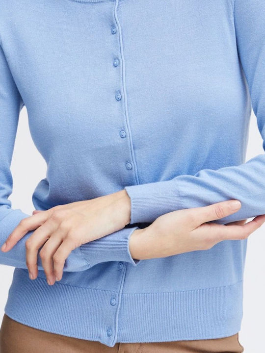 Lange Gestrickte Damen Strickjacke mit Knöpfen Hellblau