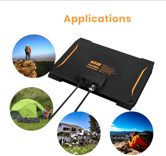 Flexsolar Αναδιπλούμενο Ηλιακό Panel Φορτιστής 40W με USB Output (Φορητών Συσκευών) (FlexSolar-40W)