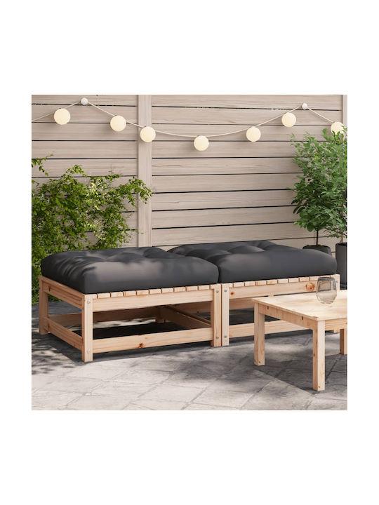 Wooden Cube Garden Stool with Beige Cushion 2 Pieces 70x70x30cm