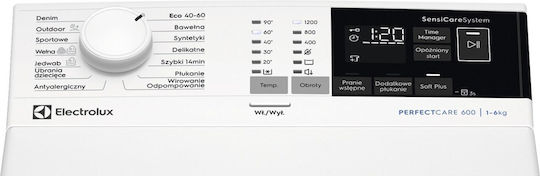 Electrolux Πλυντήριο Ρούχων Άνω Φόρτωσης 6kg με Τεχνολογία Ατμού 1151 Στροφών EW6TN24262P