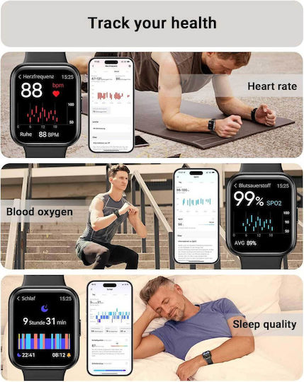 Tensky ID208 Plus Smartwatch mit Pulsmesser (Schwarz)