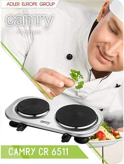 Camry Επιτραπέζια Εστία Εμαγιέ Διπλή Inox
