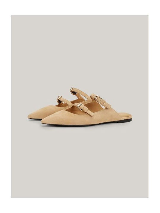 Suede Mules with Chunky High Heel in Khaki Color