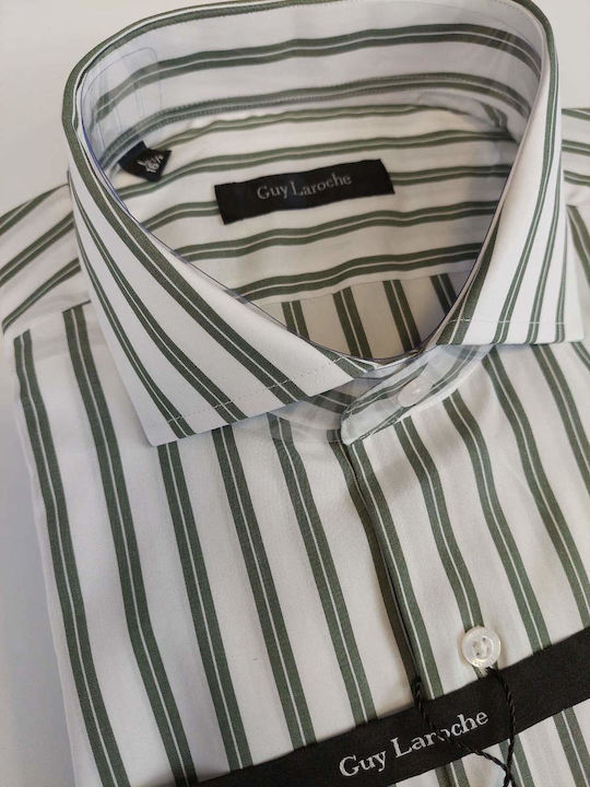 Guy Laroche Men's Shirt Long Sleeve Striped White olive oil