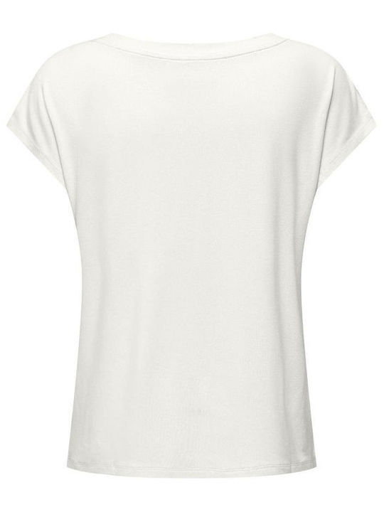 Only Women's Blouse Short Sleeve with V Neck White