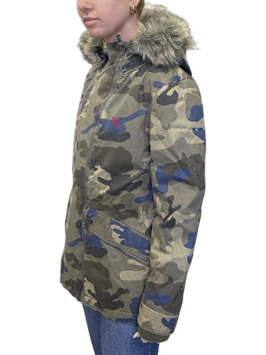 Kurz Damen Parka Jacke für Winter Camouflage