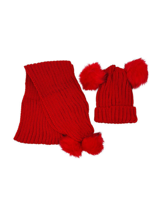 Verde 06-0447 Frauen Set mit Beanie mit Rippstrick in Rot Farbe