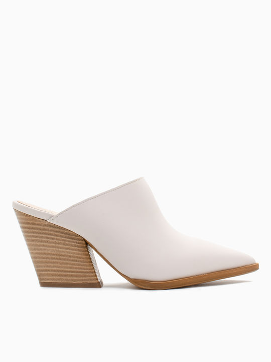 Sante Chunky Heel Mules Alb