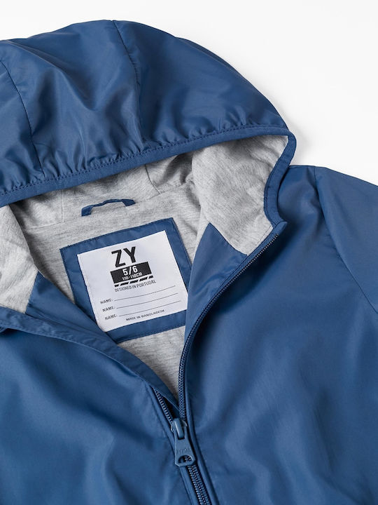 Kinder Freizeitjacke Winddicht mit Kapuze Blue Grey