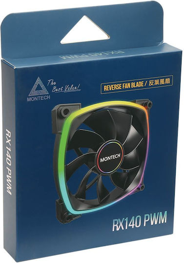 Montech RX140 Обратен Перка Вентилатор за Кутия (1600 оборота / 90.5cfm) с ARGB Осветление и 4-изводна ШИМ Свързване