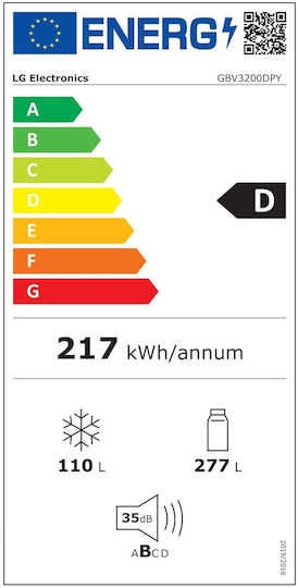 LG Fridge-Freezer 387lt Total NoFrost H203xW59.5xD68.2cm Inox GBV3200DPY