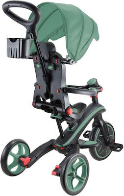 Globber Kids Tricycle Foldable, Convertible, With Push Handle & Sunshade for 10+ Months Green