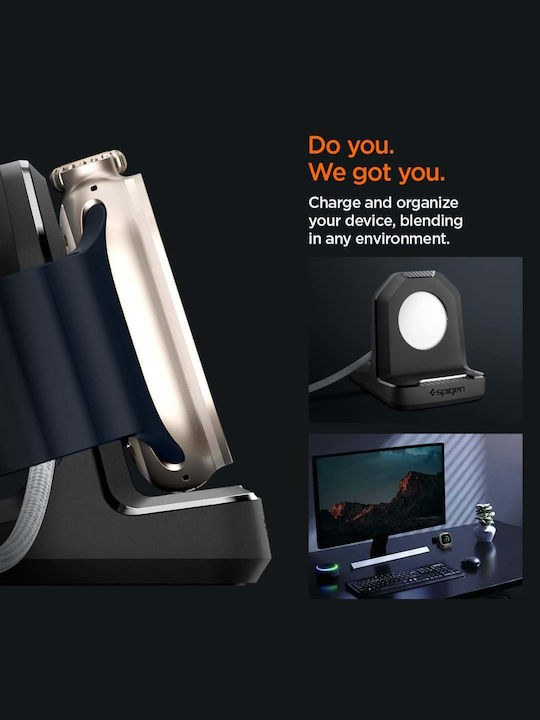 Spigen Rugged Armor Stand Wearable Charger Apple Watch Ultra2/Ultra 9/8/7/6/5/SE/4/3/2/1 Blackς