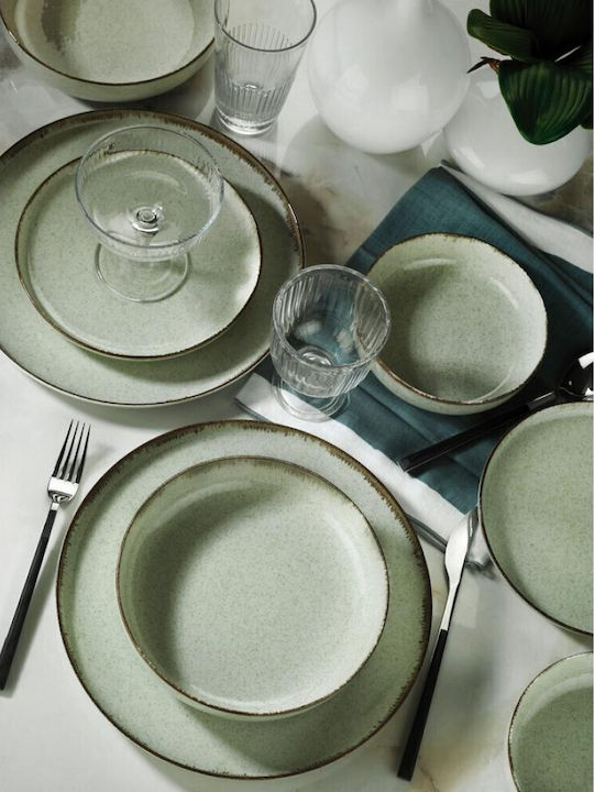 Kutahya Porselen Plate Soup made of Porcelain Green with Diameter 21.5cm