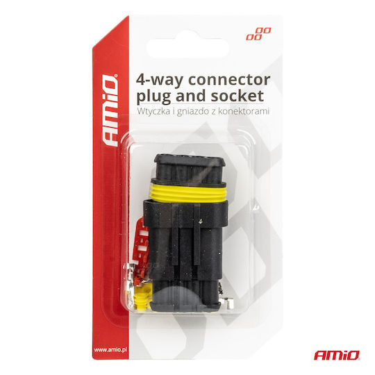 AMiO Cable Connector With Male & Female Connection Plug 4pin Waterproof Ip67 Butt Terminal Copper