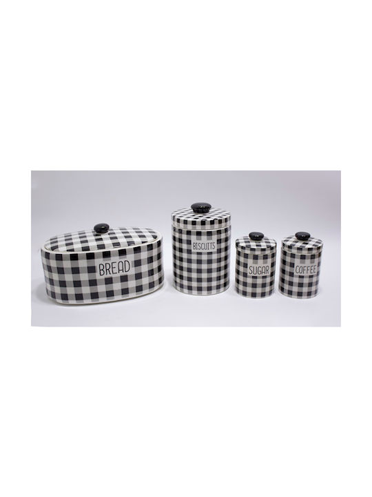 Karvounis Set 2 Pieces Sugar Coffee Jars with Lid Ceramic Black 10.5x10.5x16.5cm