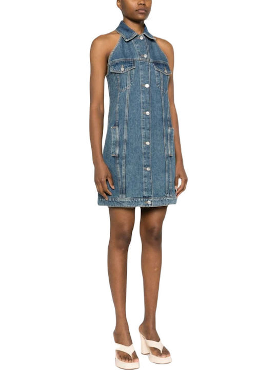 Summer Mini Shirt Dress Denim Blue