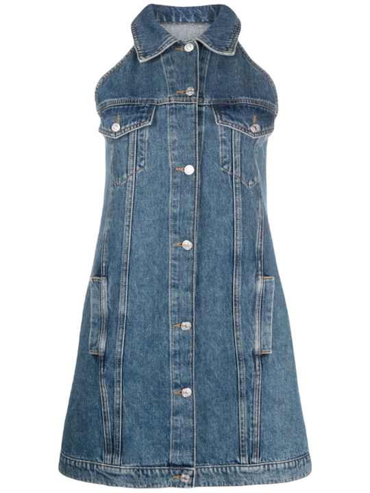 Summer Mini Shirt Dress Denim Blue