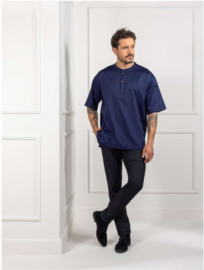 Le Nouveau Chef Bluse Koch Baumwolle Herren Blau mit Kurzärmelig