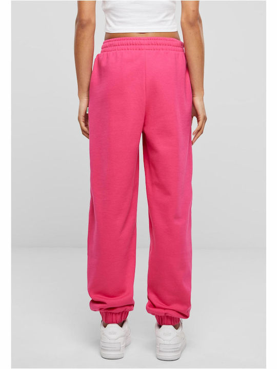 Urban Classics Hohe Taille Damen-Sweatpants Hibiskuspink Vlies