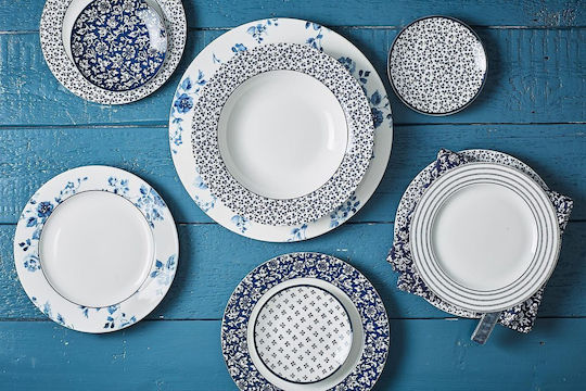 Laura Ashley Platter Candy Stripe 30cm Serving Platter made of Porcelain Blue with Diameter 30cm