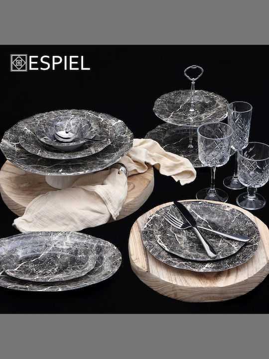 Espiel Marble Servierplatte Oval aus Porzellan Schwarz 33x33cm 2Stück