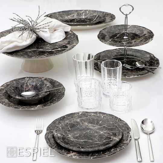 Espiel Marble Servierplatte Oval aus Porzellan Schwarz 33x33cm 2Stück