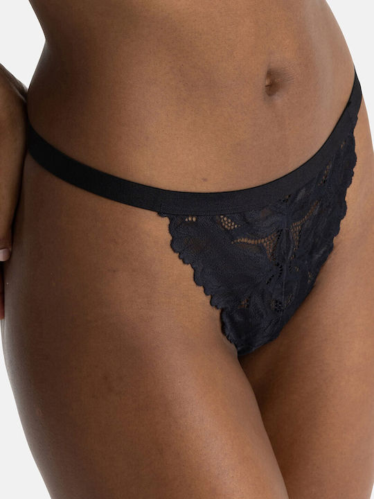 Dorina High Waist Women's String 2Pack with Lace Black