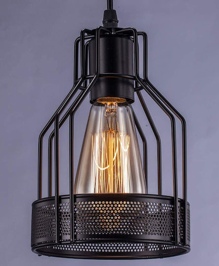 Powertech Pendant Light Black with Socket E27 14x19.5cm