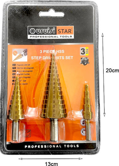 Uruisi Star Set of 3 Conical Drills HSS Titanium for Metal