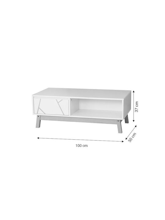 Rectangular Central Coffee Table Aria Wooden White-Natural W100xL50xH37cm