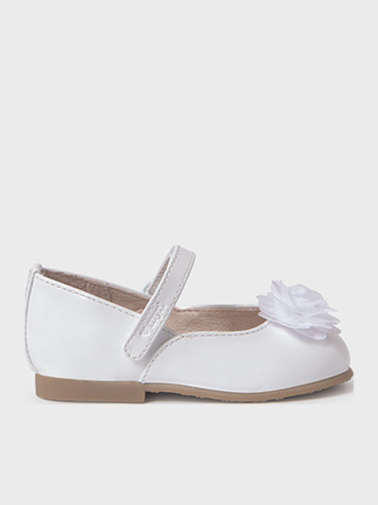 Kids Anatomic Patent Leather Ballerinas with Hoop & Loop Closure White