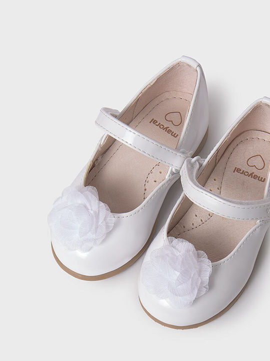 Kids Anatomic Patent Leather Ballerinas with Hoop & Loop Closure White