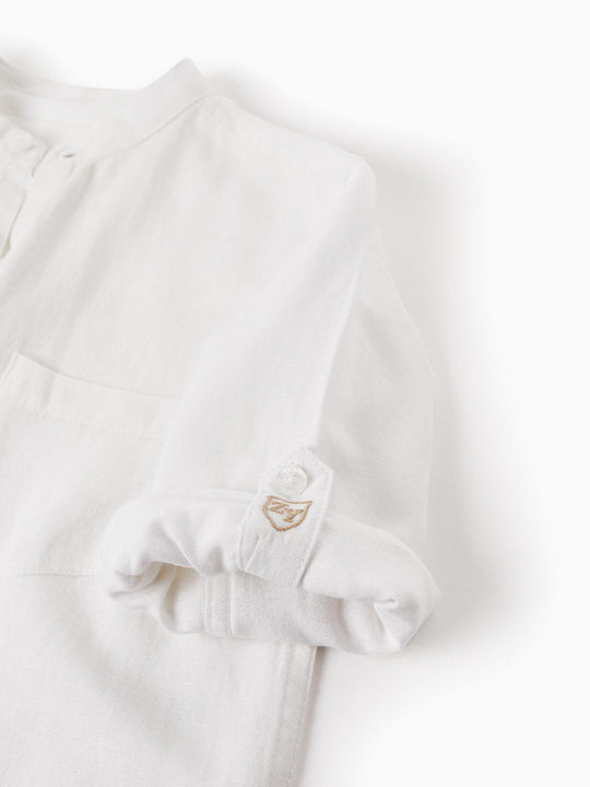 Kids Shirt Long Sleeve Linen White