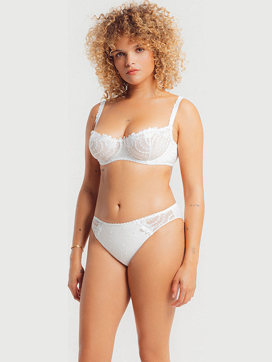 High-waisted Women's Slip with Lace White
