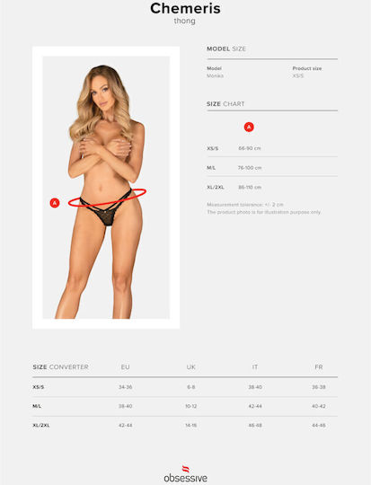 Obsessive Chemeris Γυναικείο Sexy String με Δαντέλα Μαύρο
