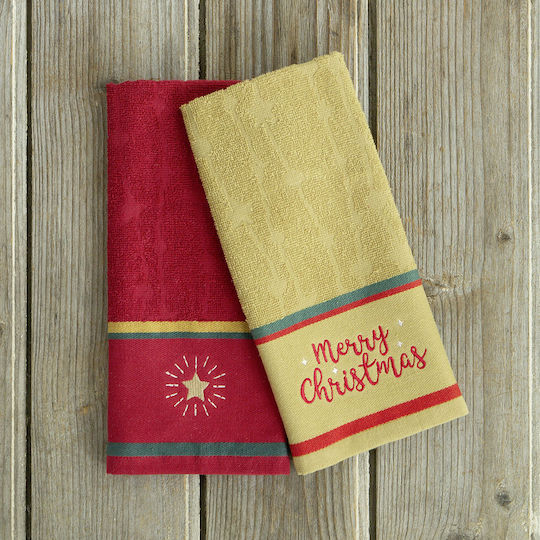 Nima Christmas Star Towels with Inscription 2 Pieces Nima Christmas Star Towels with Inscription 2 Pieces