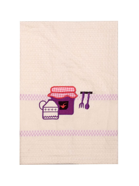Viopros Tea Towel 100% Cotton Ecru Purple 45x65cm 2 Pieces