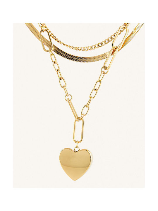 StanStefan Necklace Triple with design Heart from Gold Plated Steel