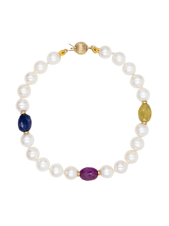 Margaritari Gold Set Necklace & Bracelet with Stones and Pearls 14K