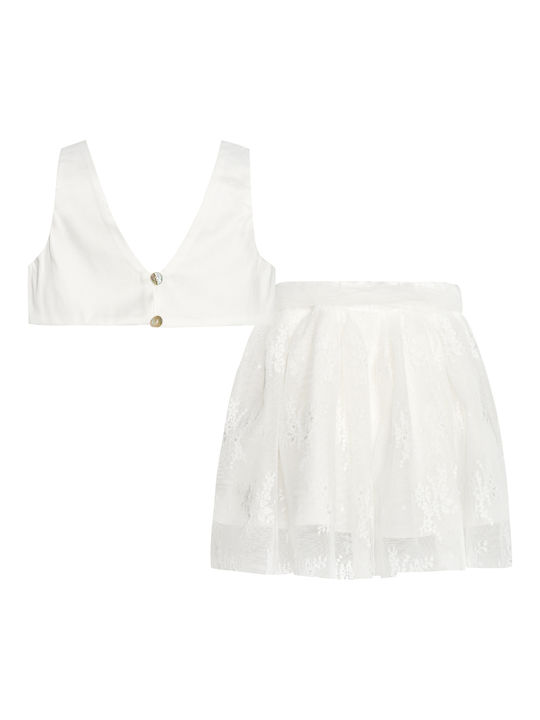 Two In A Castle Kids Set with Skirt Summer 2pcs White