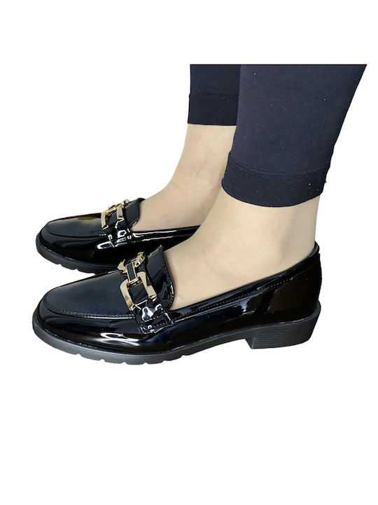 Лачени Дамски Loafers в Черен Цвят